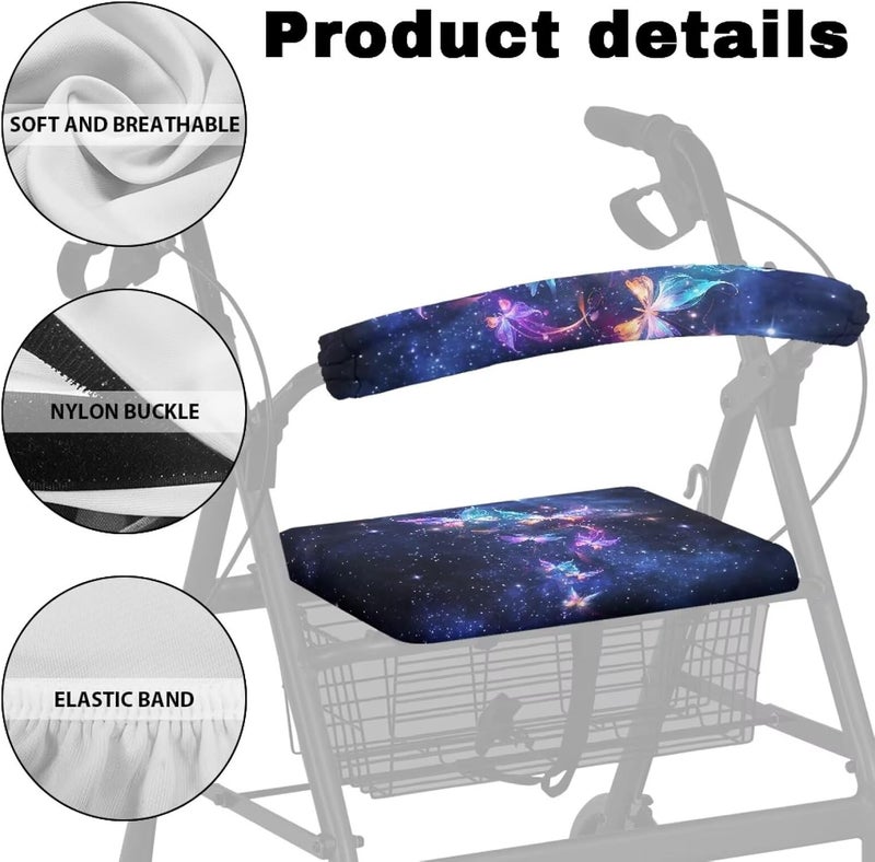 Hechitok Butterfly Galaxy Rollator Walker Seat Covers - Universal Fit, Washable, Dust Proof, Soft & Comfortable Covers for Seniors, Designer Walker Accessories with Gift Option - Image 4